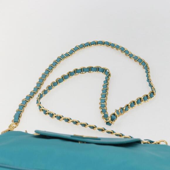 PRADA Chain Shoulder Bag Nylon Turquoise Blue Gold Auth 156453V - Picture 8 of 16